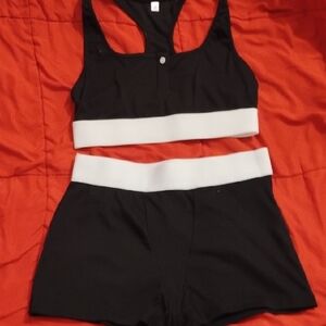 Black and White Sports Bra and Shorts Set